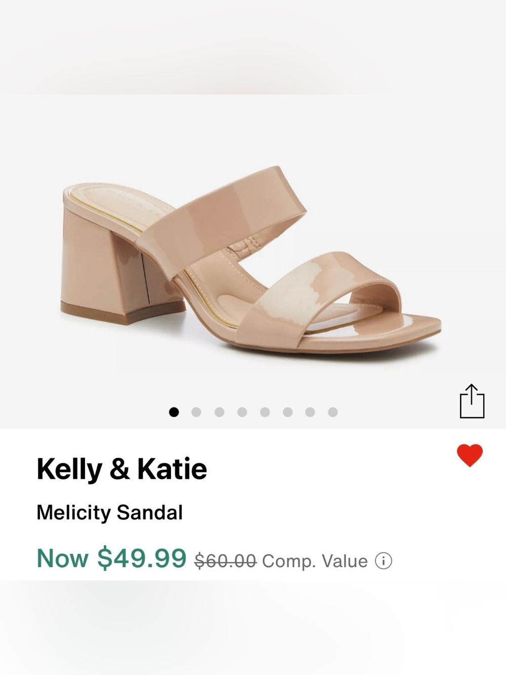 Kelly & Katie Melicity Block Heel Sandal Fawn Nude Patent Leather Size 9 NWT